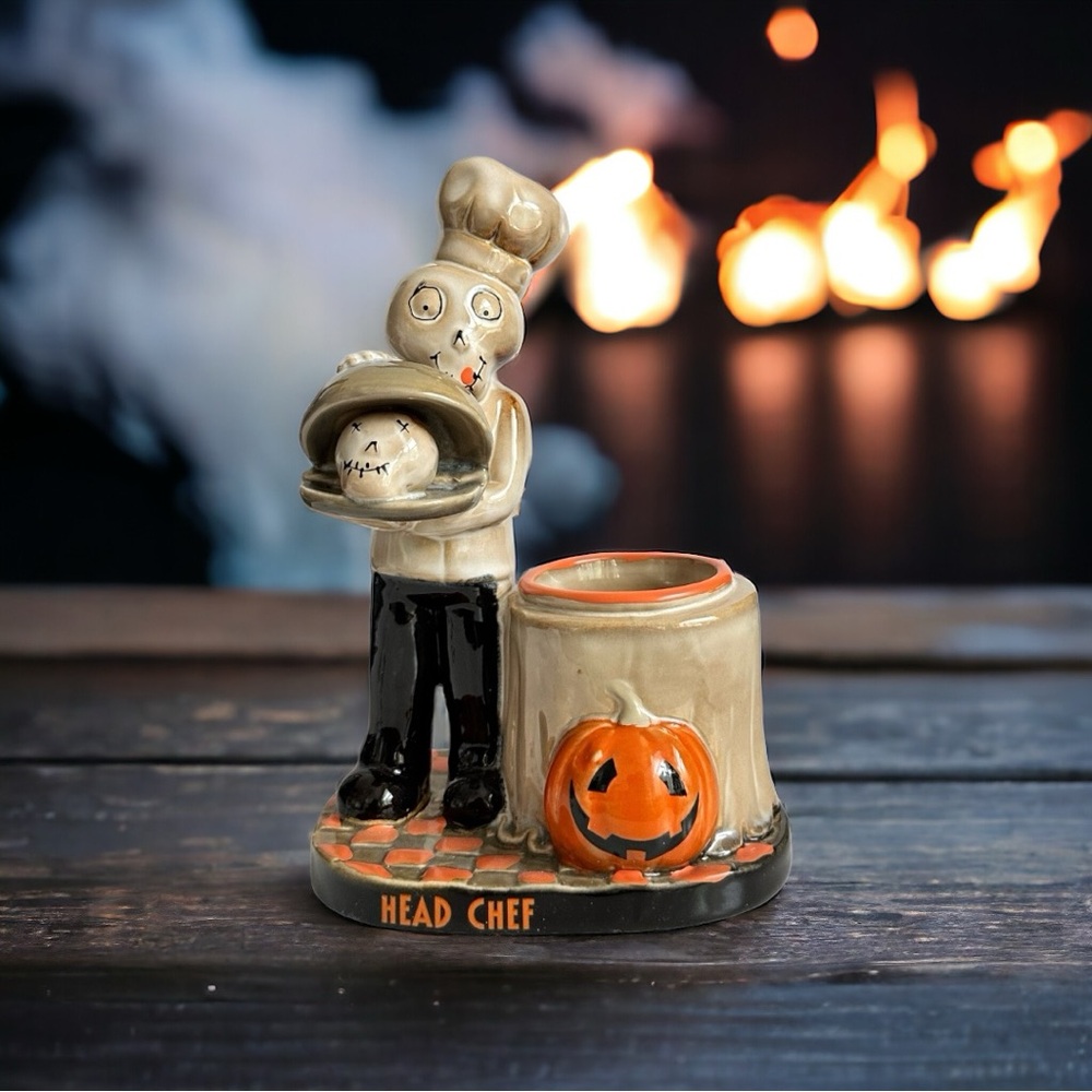 Yankee Candle Fall Halloween 2017 Boney Bunch Head Chef Votive Candle Holder